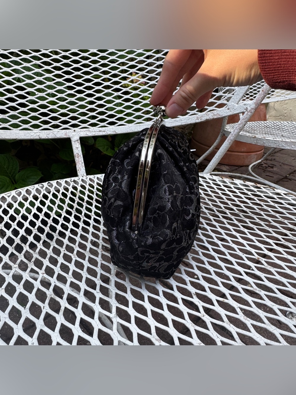 Coach Black & Silver Kiss-lock Monogramed Clutch - Picture 5 of 8